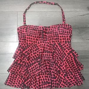 Island escape hot pink and black tankini halter to